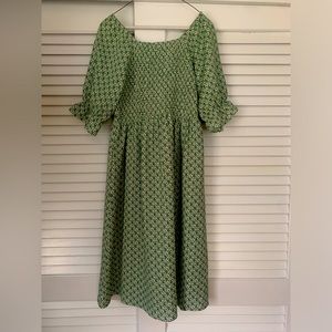 Love Olive green prairie style dress puff sleeves ruching